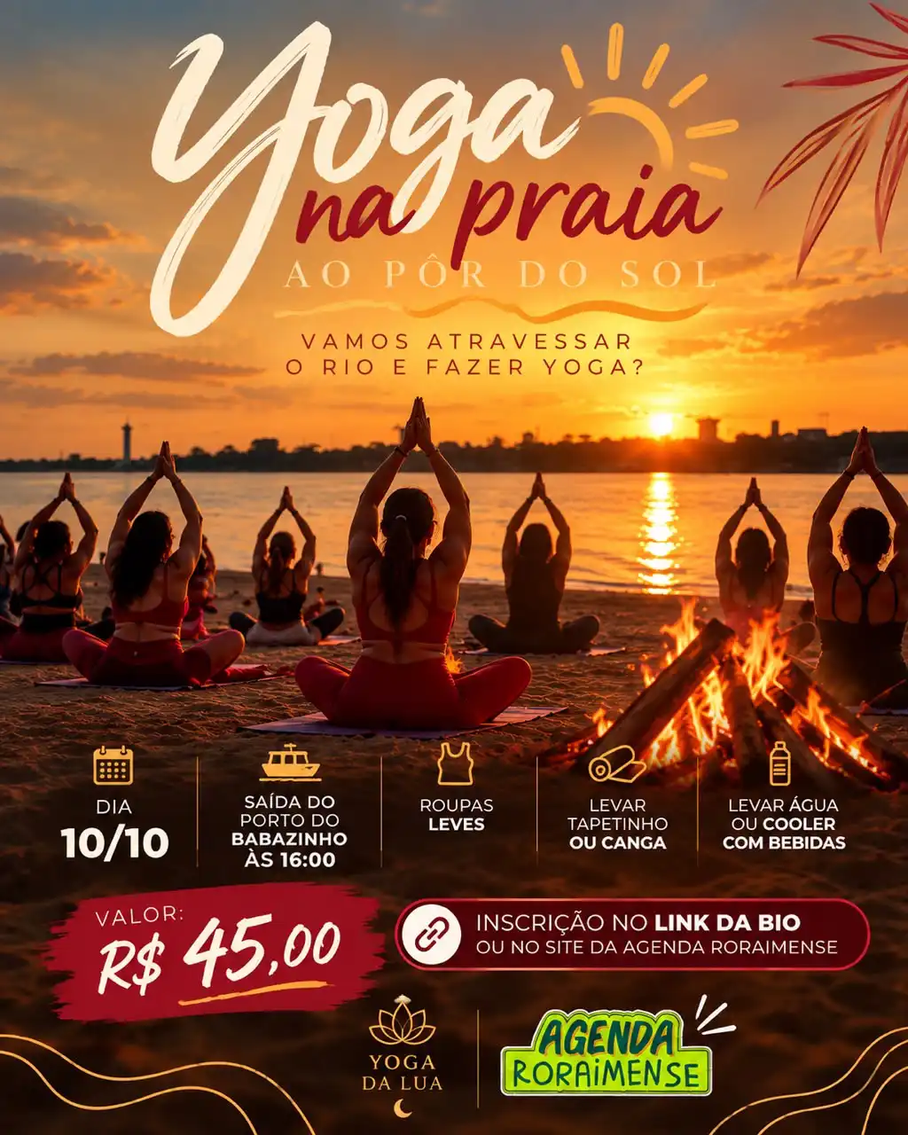 Yoga na Praia ao Pôr do Sol